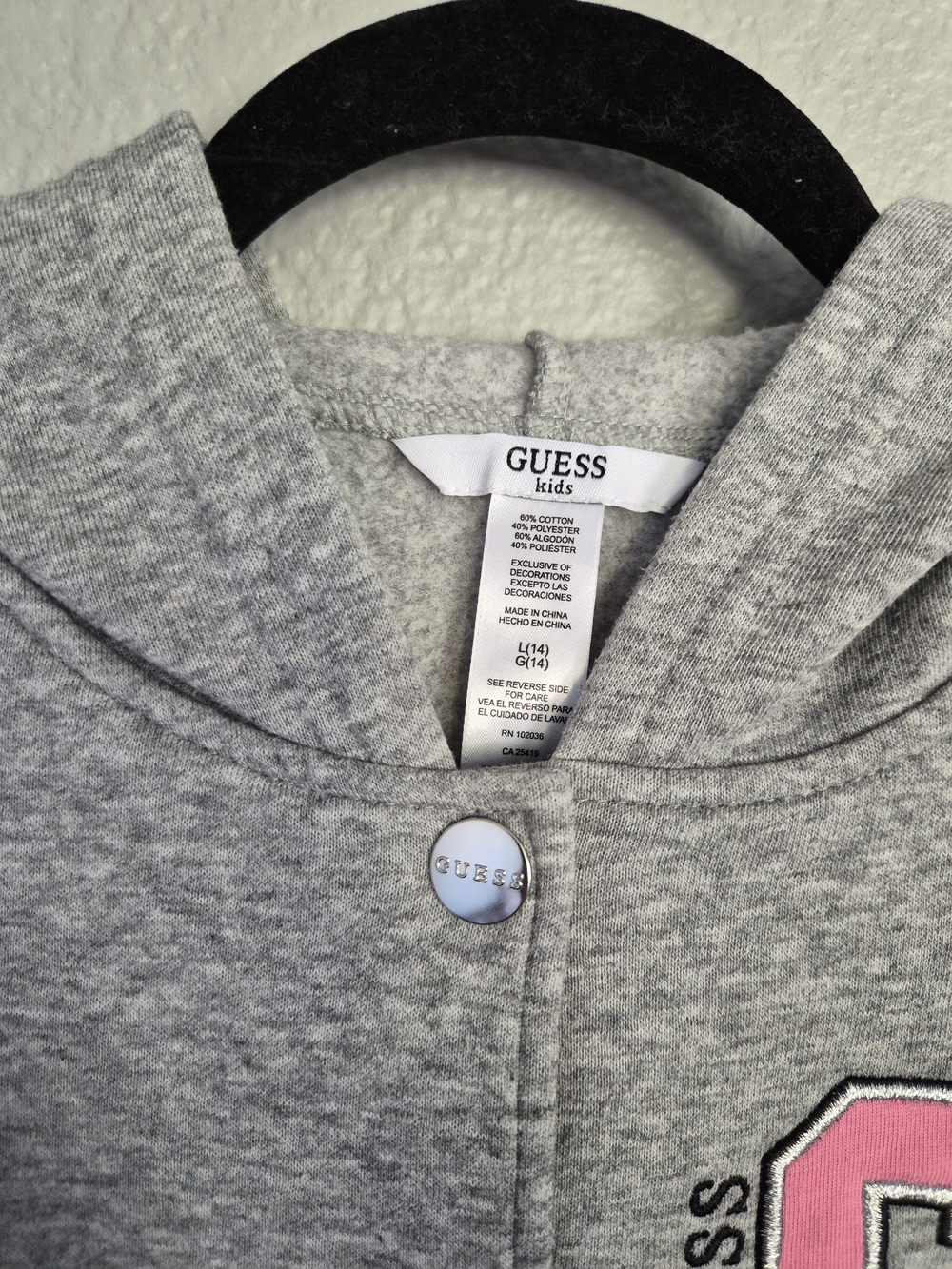 GUESS Girls' Gray & Lavender Logo Hooded Button-Up Jacket - Picture 5 of 7